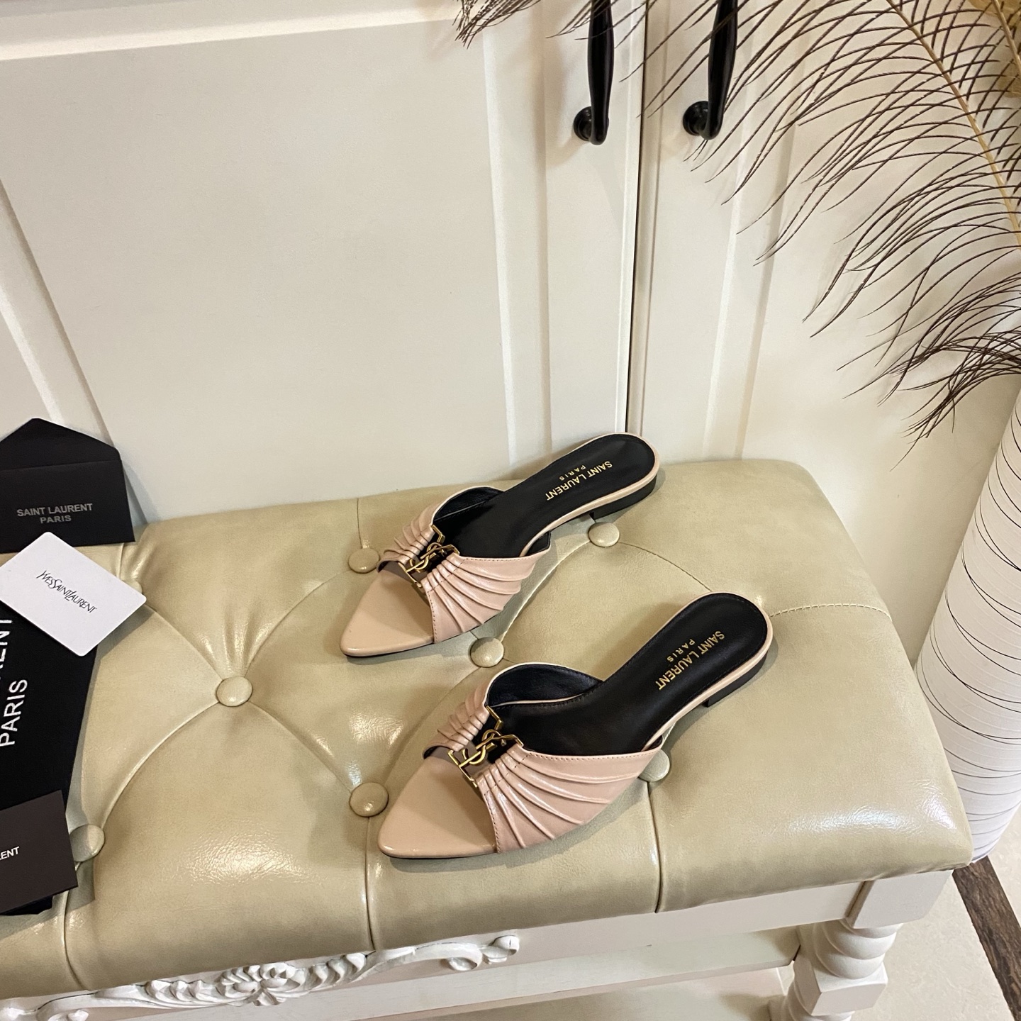 Yves Saint Laurent Pointed Toe Mules in Butter Leather with Sheepskin Lining 3 i1743524305957 7685 0 2