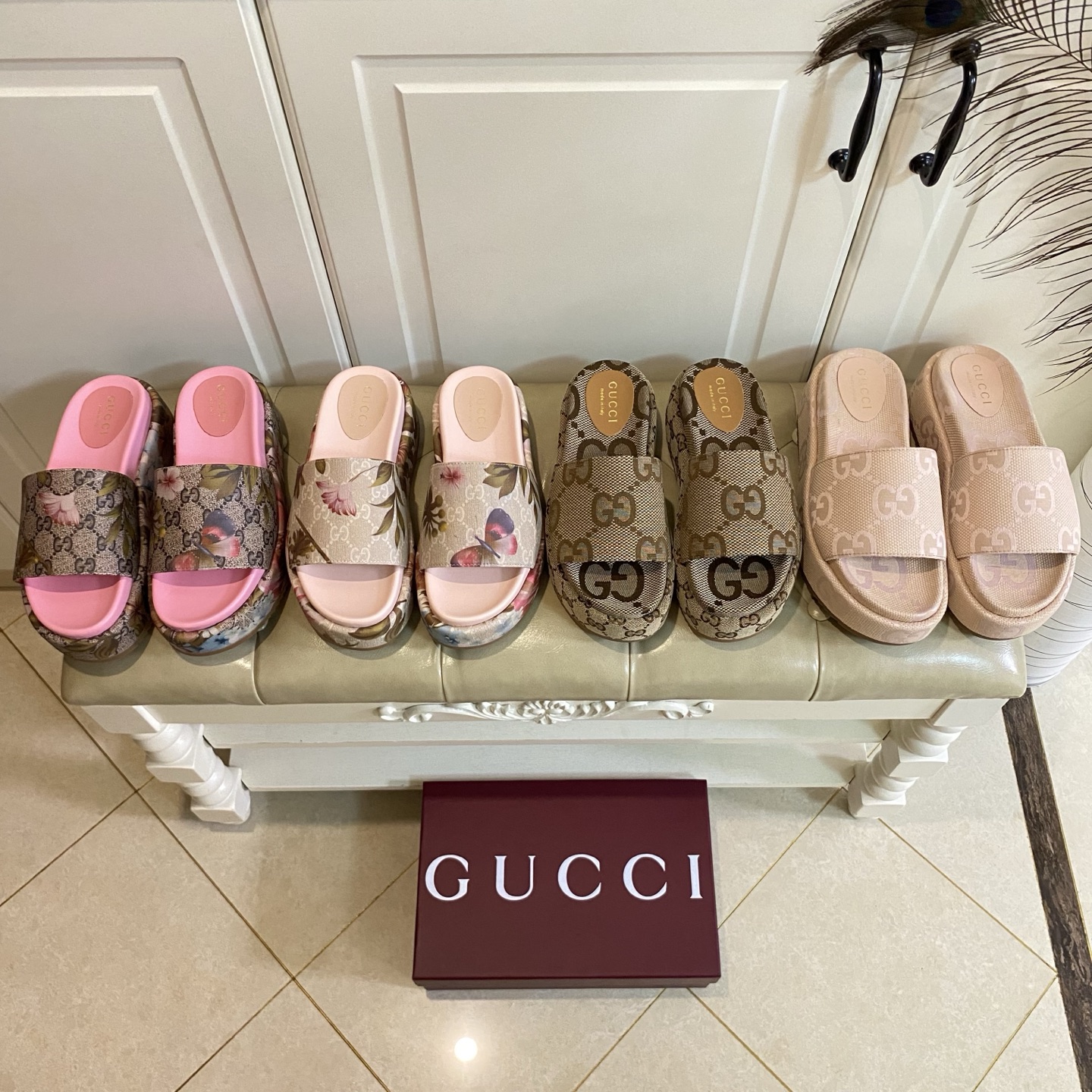 NO:261837,, Gucci thick sole drag, jacquard cloth surface 35-44 sizes, printed surface 35-41 sizes, slippers, gucci, slippers19860909,古奇Gucci厚底拖,提花布面35-44码,印花面35-41码,拖鞋,gucci,slippers,Women's Shoes