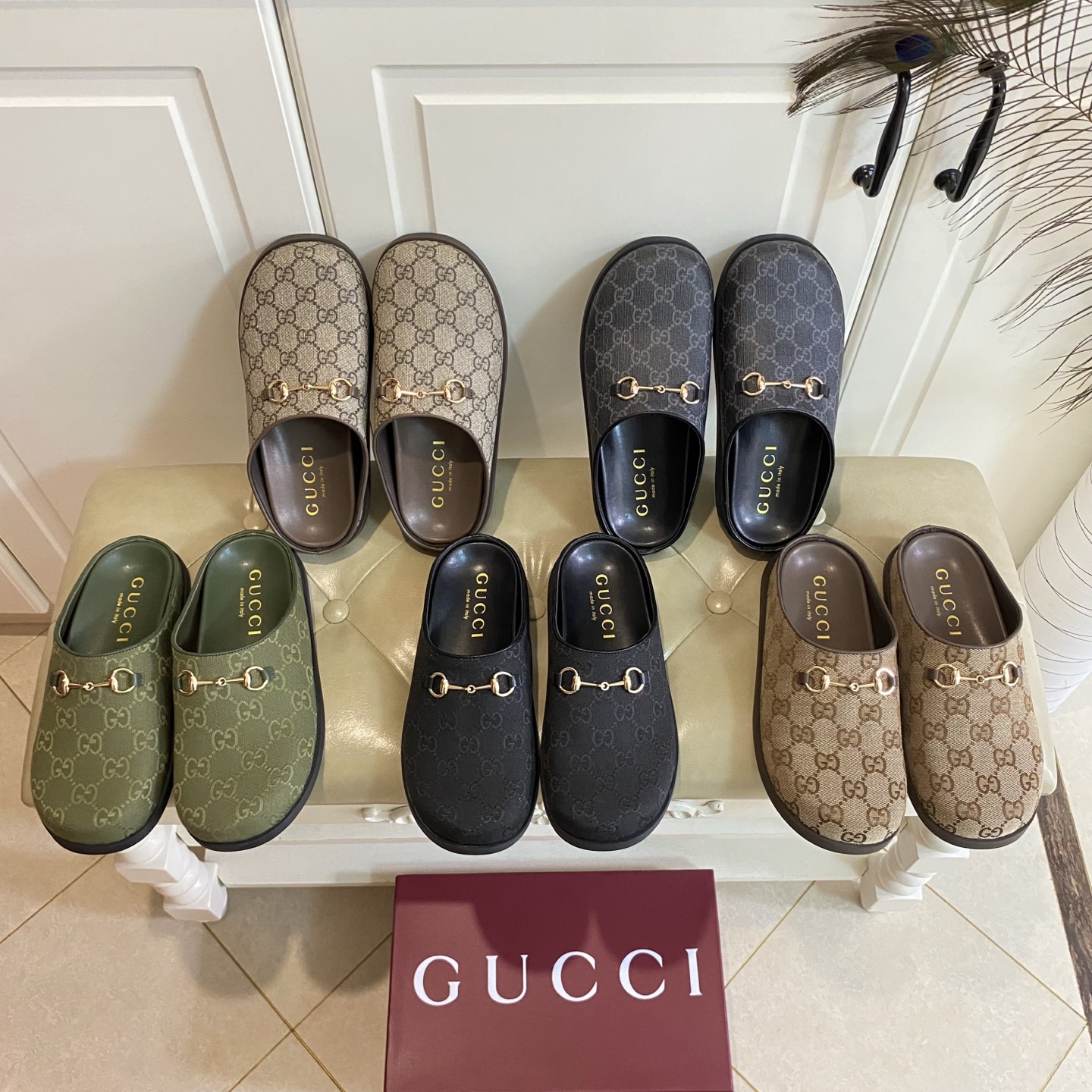 NO:402827,, Gucci new round-toed muller slippers, classic double G raw glue/double G jacquard cloth, sheepskin, rubber sole, size 36-42, semi-torch, gucci, slippers, sheepskin19860909,古奇Gucci新款圆头穆勒拖鞋,经典双G原胶/双G提花布面,羊皮里,橡胶底,36-42码,半拖,gucci,slippers,sheepskin,Women's Shoes