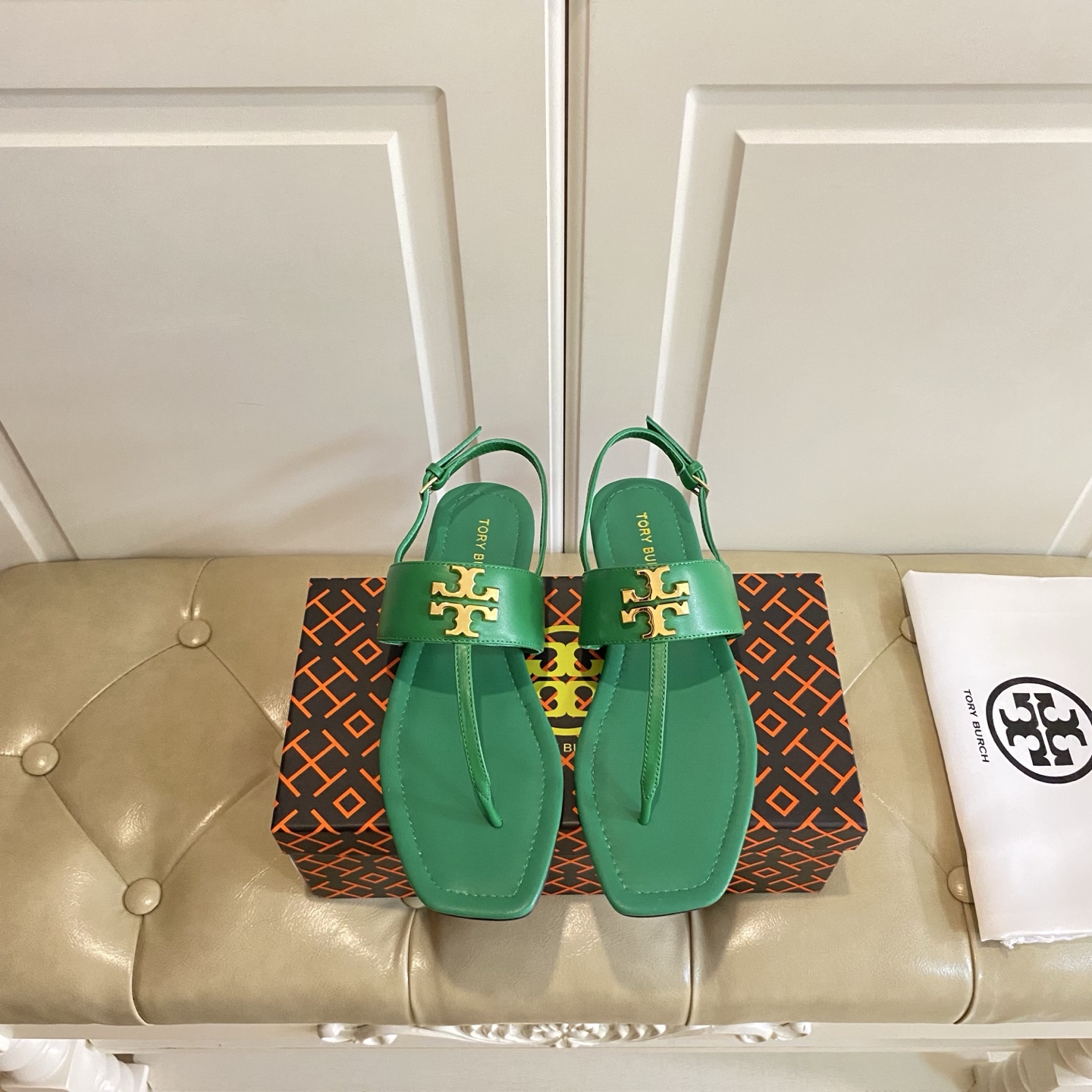Tory Burch Leather Sandals with Gold Buttons in Various Sizes and Materials