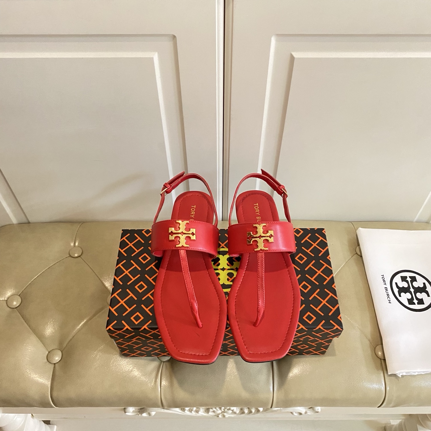 Tory Burch New Toe Sandals with Rubber Base and Gold Buttons for Women