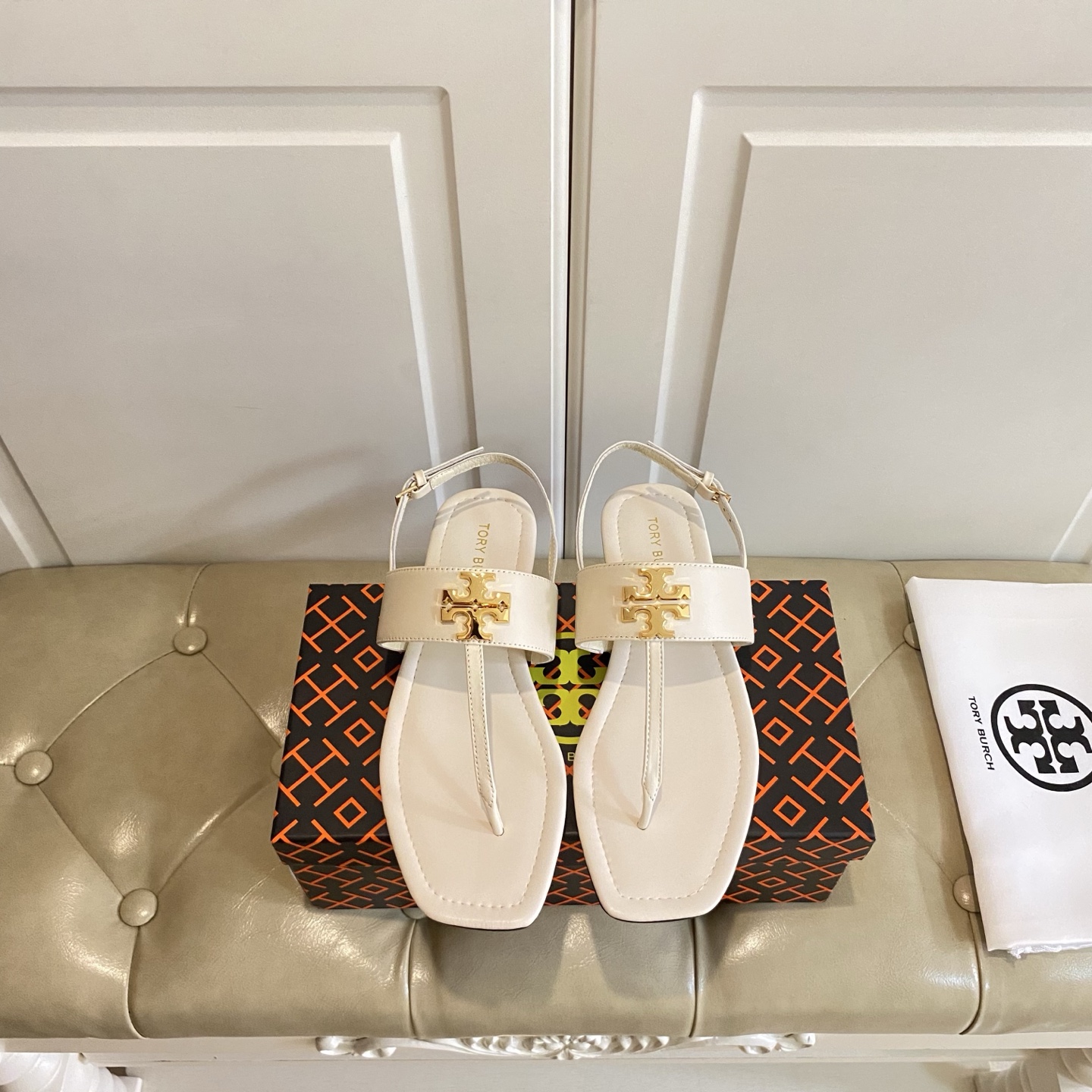 Tory Burch Leather Sandals with Gold Buttons in Various Sizes, Premium Quality Materials