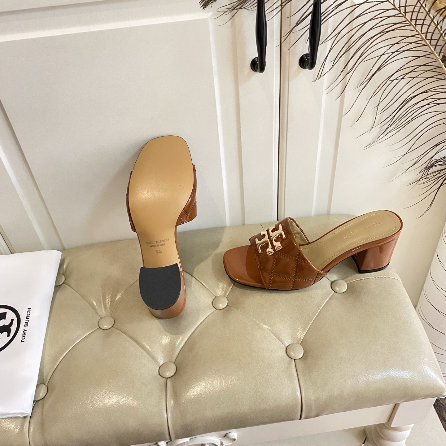 Tory Burch Women's Brown Leather Block Heel Sandals Slides Size 35-40 9 i1758297596905 7049 0 8