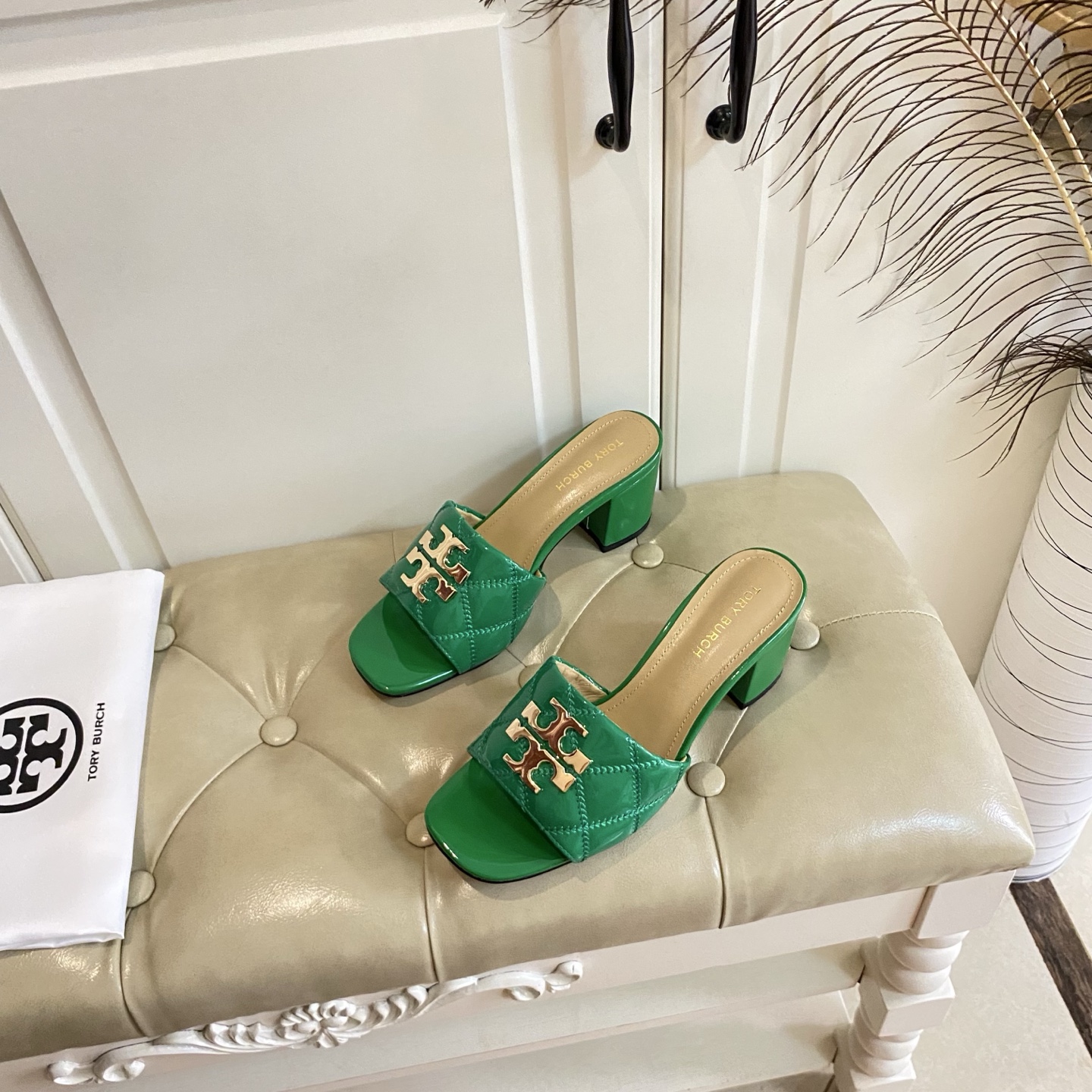 Tory Burch Green Quilted Patent Leather Heeled Sandals Mules Slides 3 i1758297705203 1769 0 2