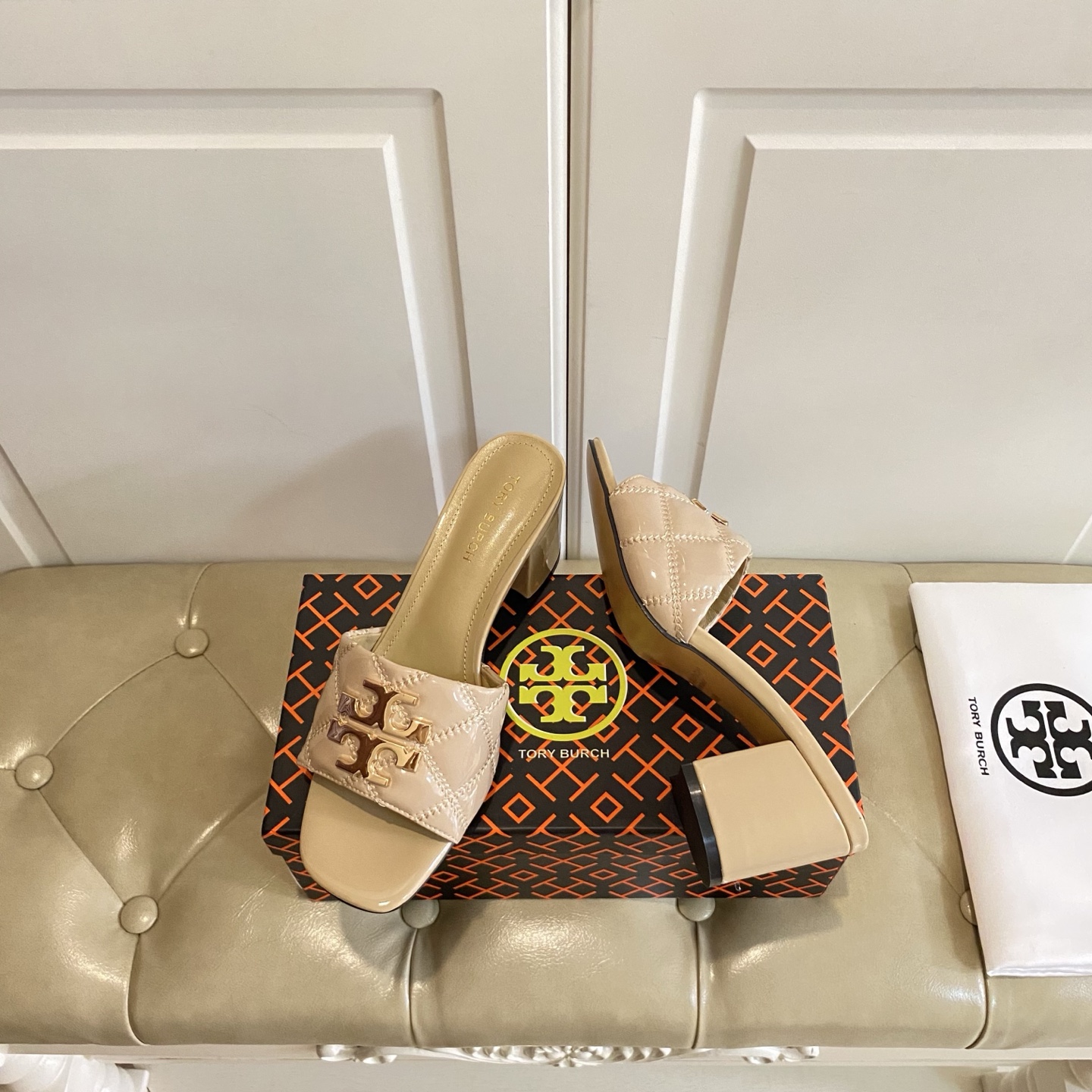 Tory Burch Women's Quilted Leather Heeled Sandals Slides