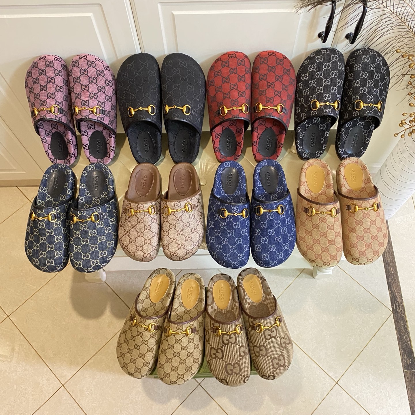 NO:815644,, Gucci toe-toe mops for couples, classic presbyopic/denim fabric surface, sizes 35-48 (custom-made sizes 46-48 are non-refundable), half drag, gucci19860909,情侣款古奇Gucci包头拖,经典老花/牛仔布面,35-48码(46-48码定做不退换),半拖,gucci,Women's Shoes
