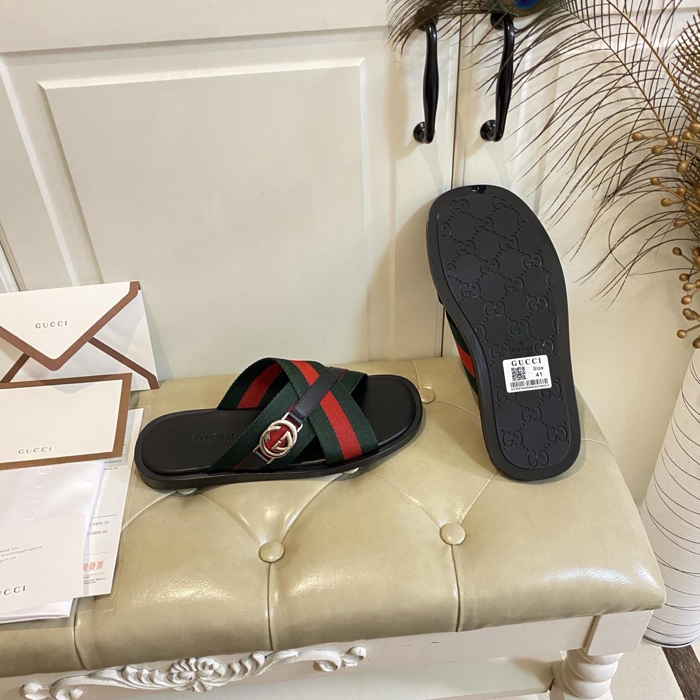 GUCCI Mens Web Criss Cross Slides