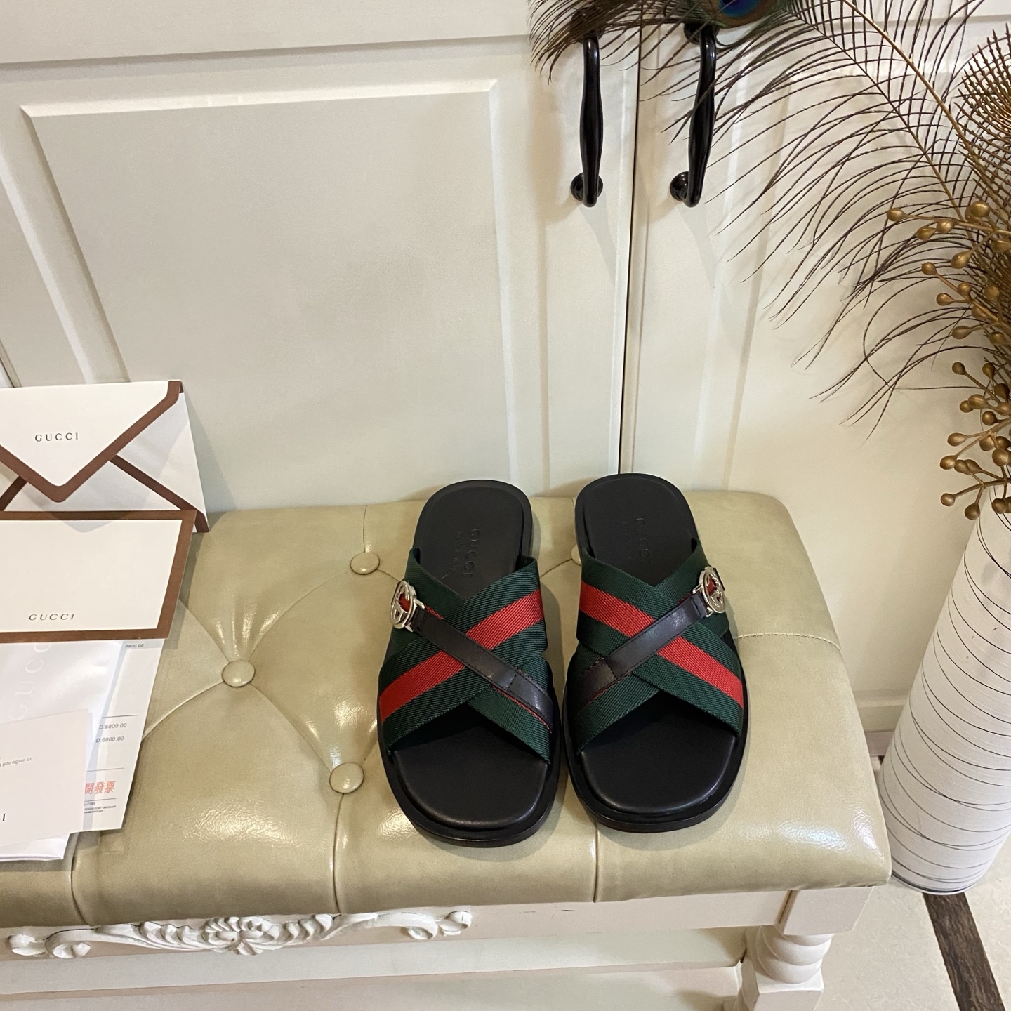GUCCI Mens Web Criss Cross Slides