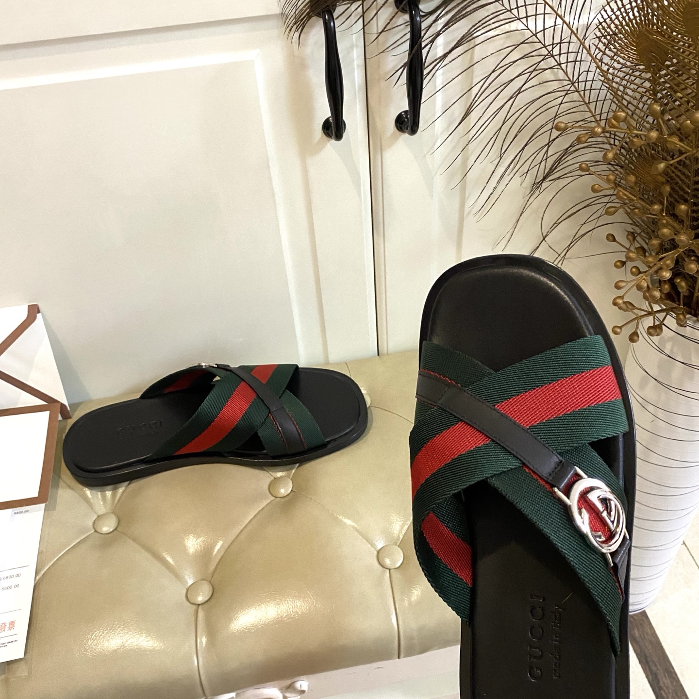 GUCCI Mens Web Criss Cross Slides