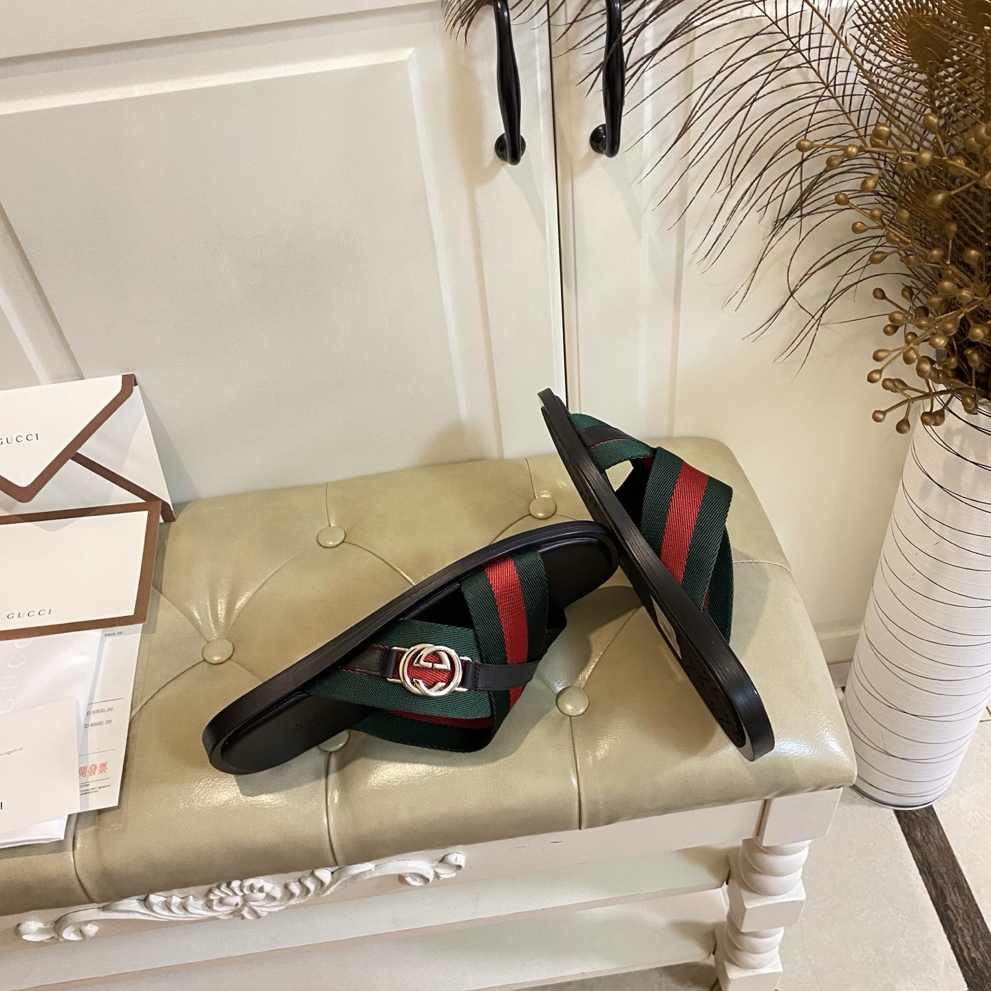GUCCI Mens Web Criss Cross Slides
