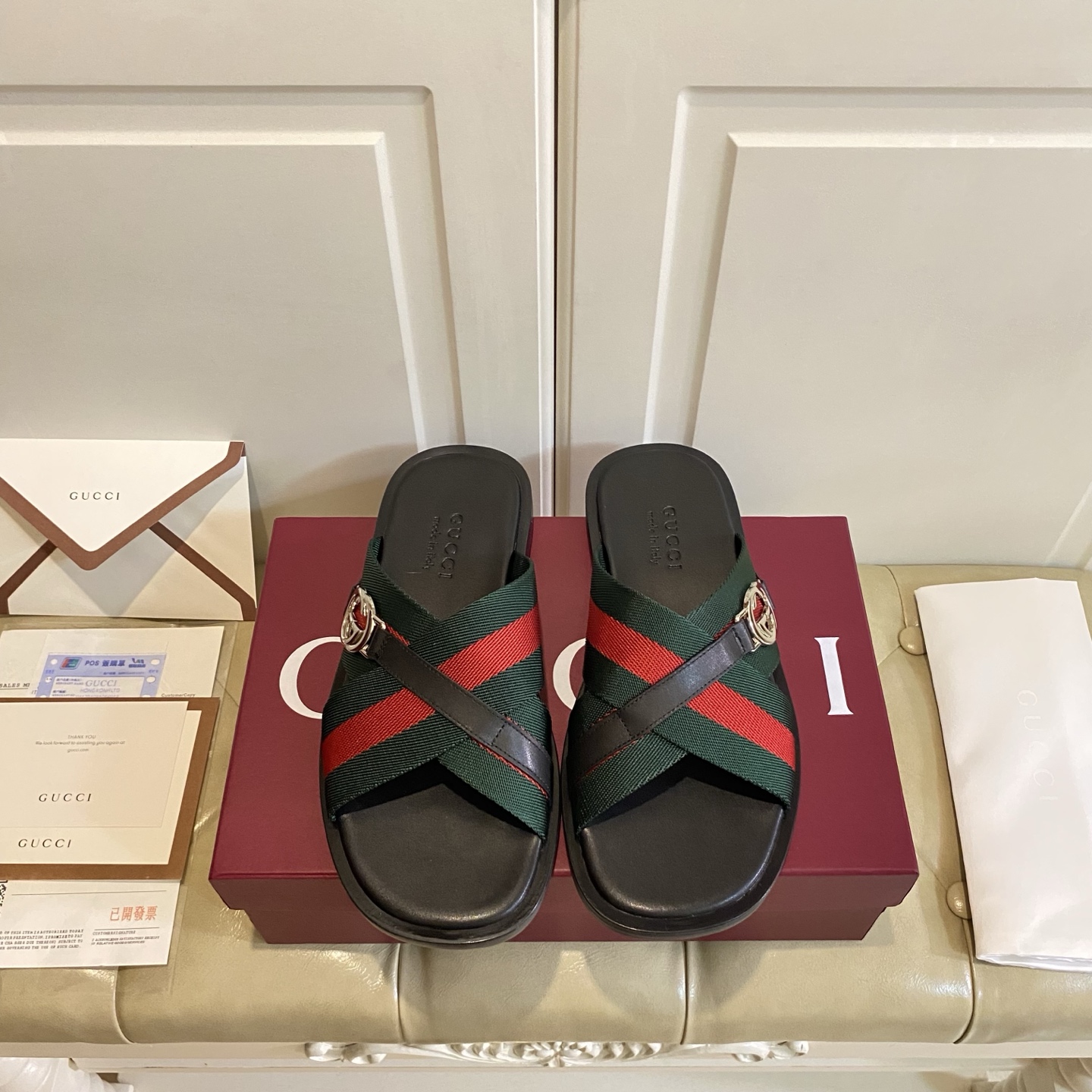 GUCCI Mens Web Criss Cross Slides