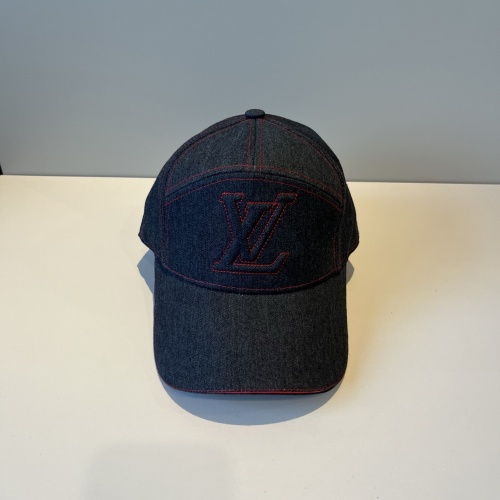 Louis Vuitton Baseball Cap - Denim with Red Stitching - Unisex Design 1 Louis Vuitton Baseball Cap - Denim with Red Stitching - Unisex Design