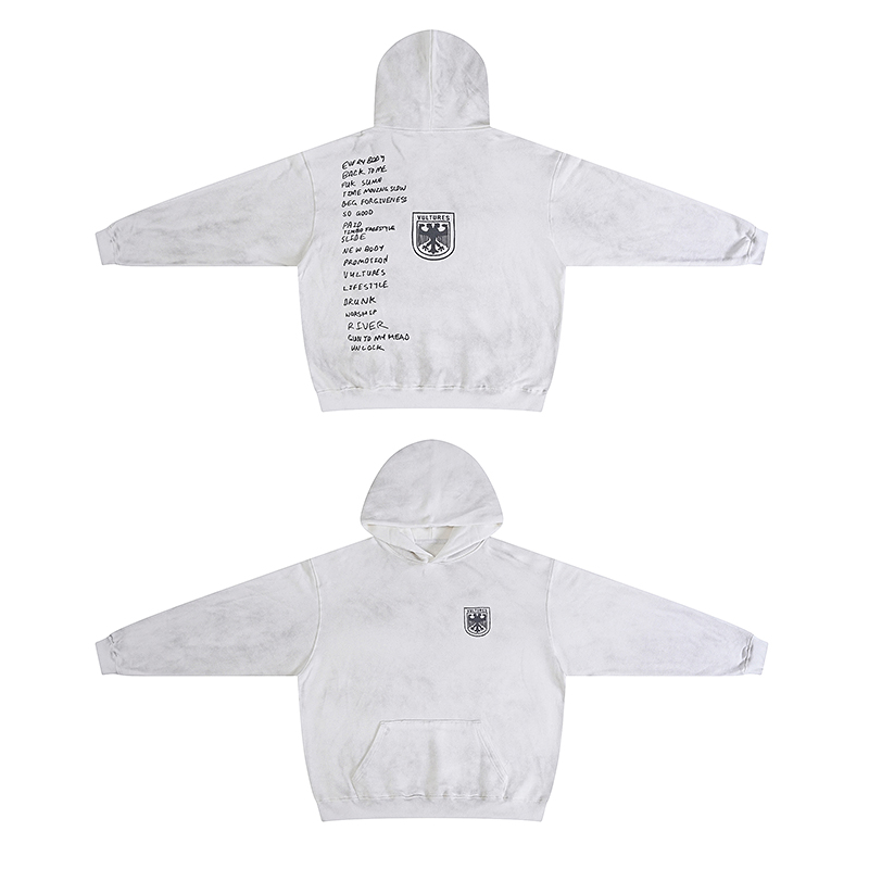 X29# P98
KANYE WEST VUItures 专辑周边秃鹫脏白连帽卫衣
轻抓绒450克
M L XL
