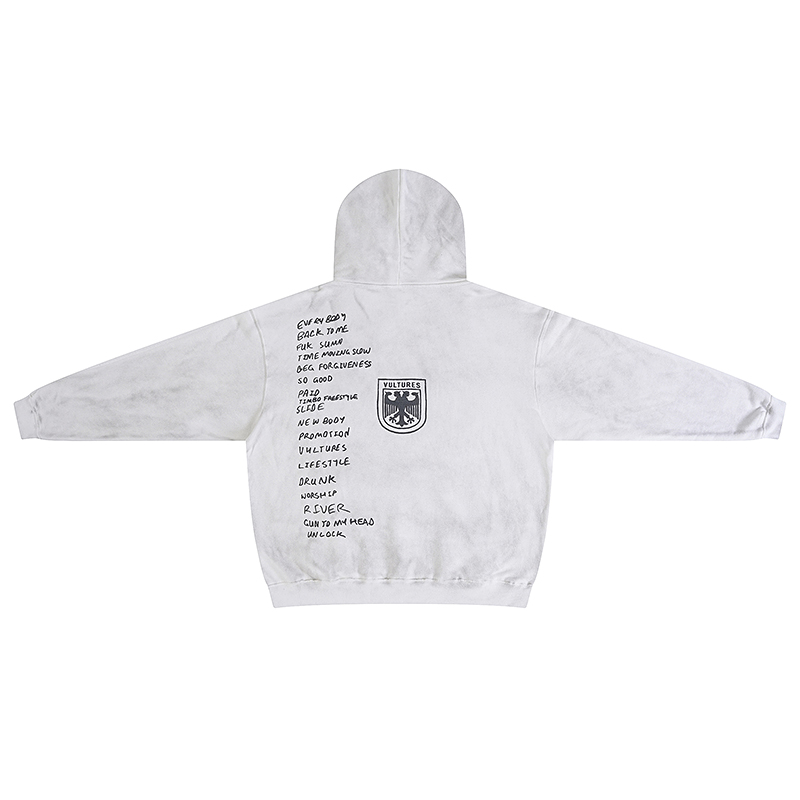 X29# P98
KANYE WEST VUItures 专辑周边秃鹫脏白连帽卫衣
轻抓绒450克
M L XL
