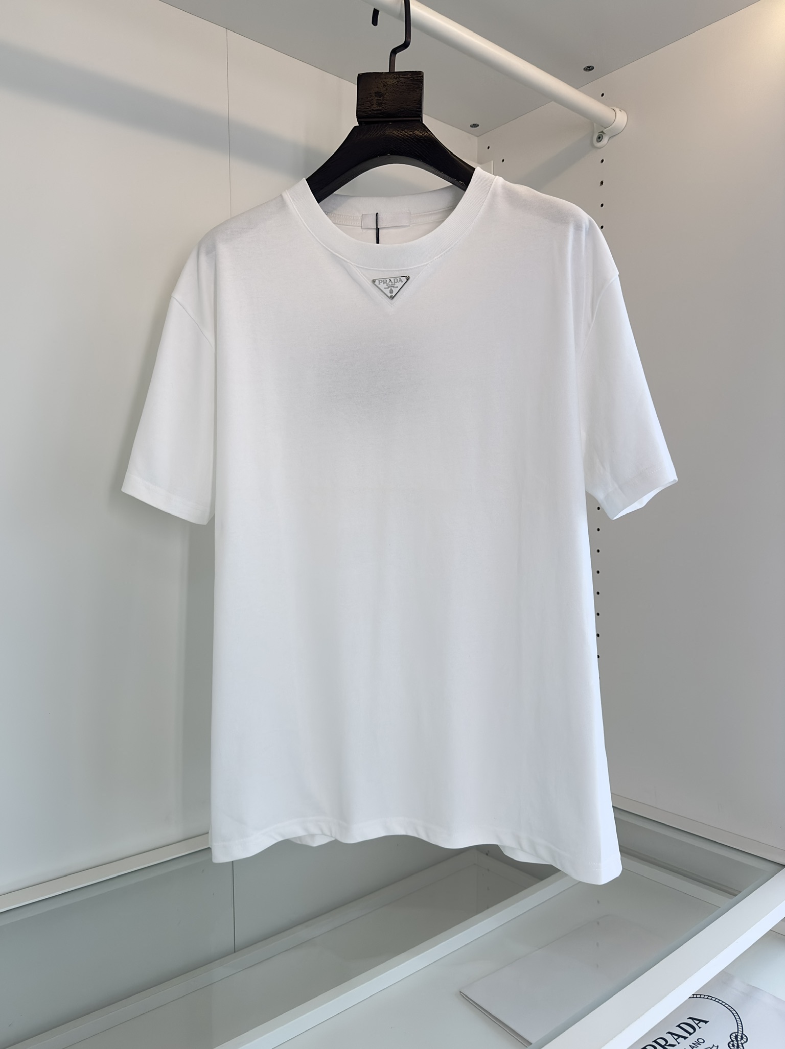 Prada Clothing T-Shirt Black White Unisex Cotton Double Yarn Spring/Summer Collection Short Sleeve