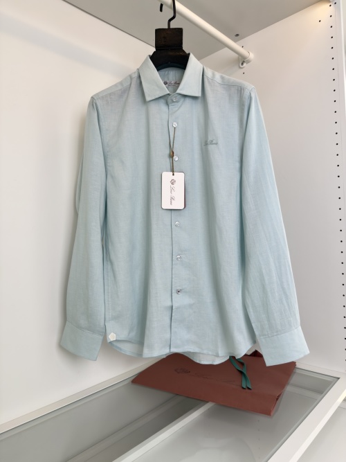 LORO PIANA Men's Light Blue Linen Long Sleeve Casual Button-Down Shirt
