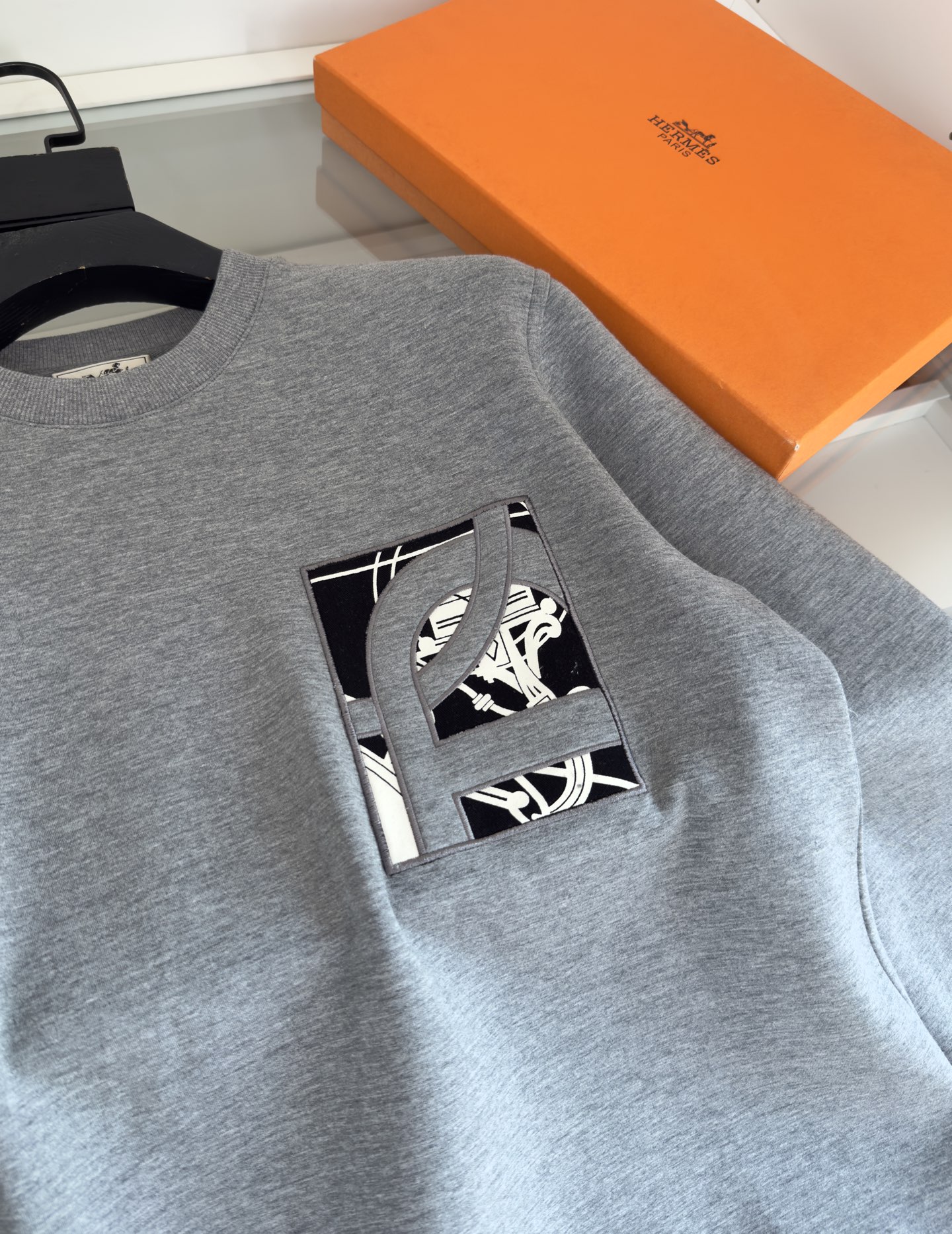 Hermès Men's Gray Cotton Sweatshirt with Embroidered Library Stamp Detail 6 i1757859554716 6387 0 4
