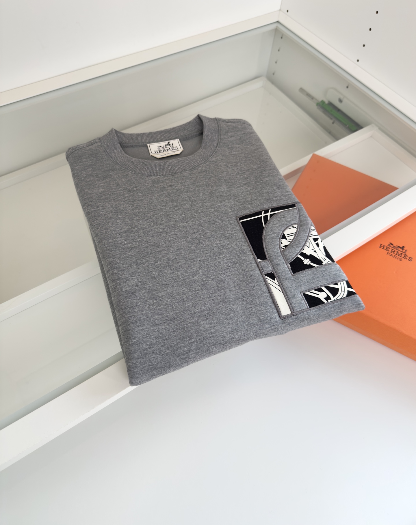 Hermès Men's Gray Cotton Sweatshirt with Embroidered Library Stamp Detail 10 i1757859554729 9376 0 8