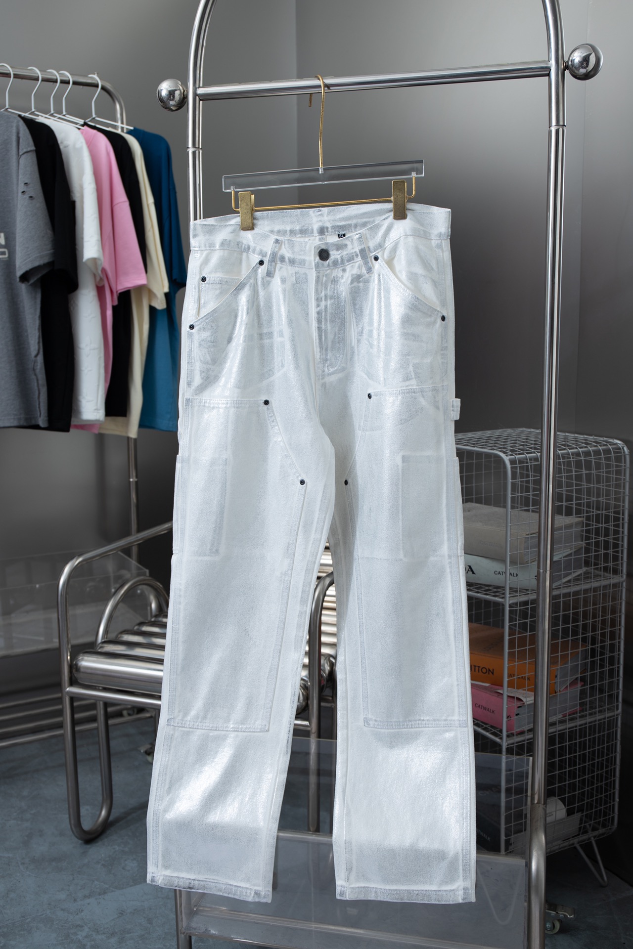 Alta calidad Supreme x Margiela MM6, pantalones de trabajo con estampado plateado pesado, unisex, nueva colección de pr…