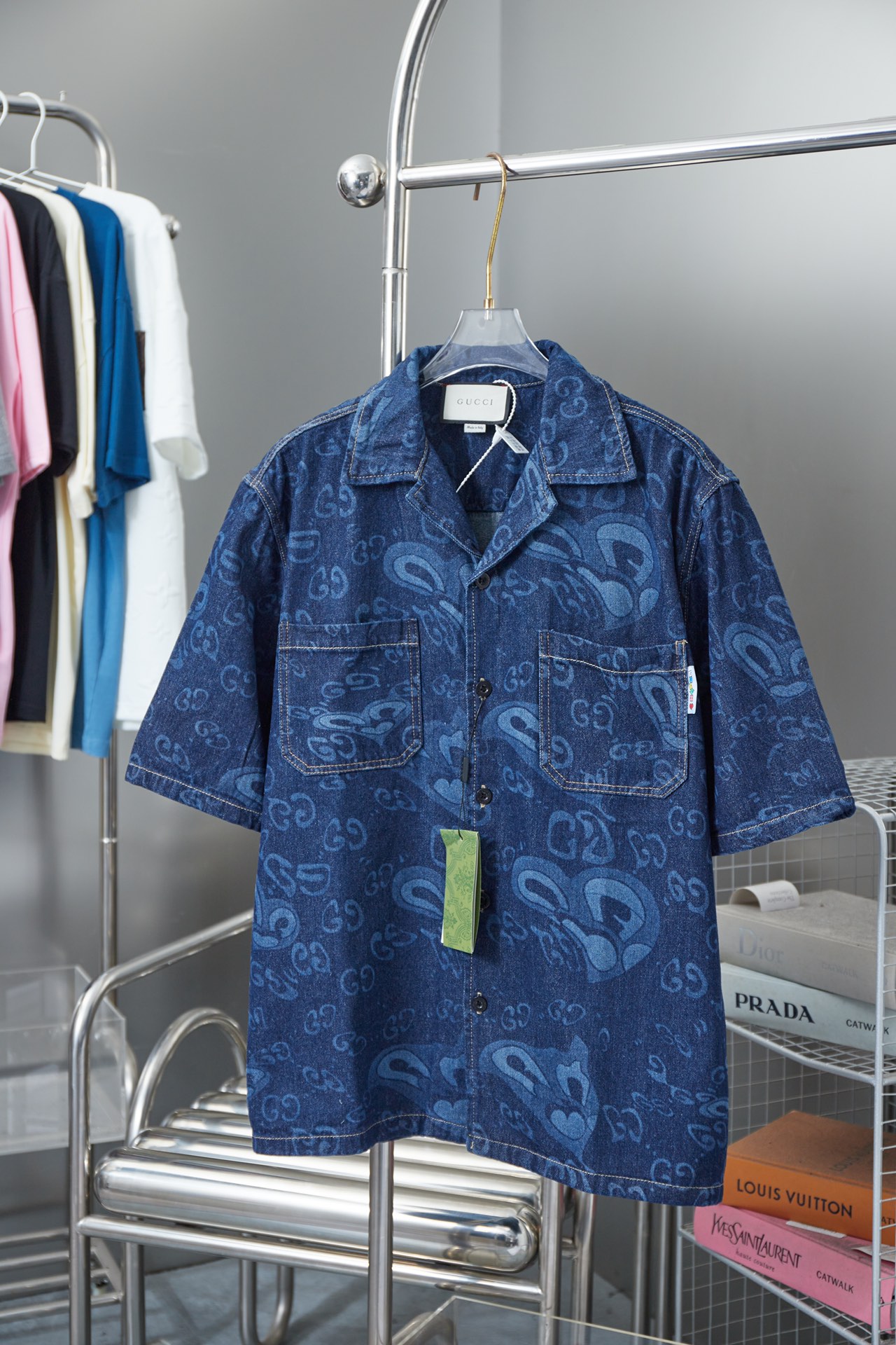 Alta calidad Guc*i 2024SS nueva primavera/verano, chaleco de mezclilla lavada doble G, tela de mezclilla denim lavada p…