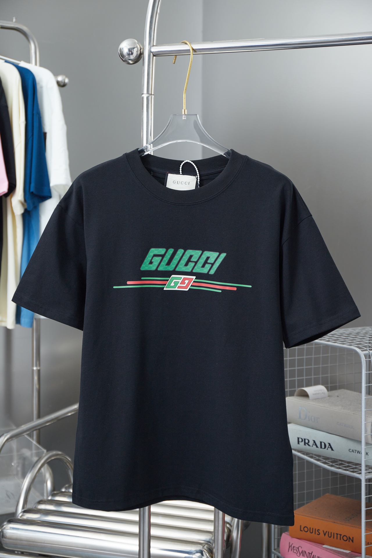 Camiseta de manga corta de alta calidad GU 24SS, estampado de logo clásico con doble G en rojo y verde, sincronizada co…