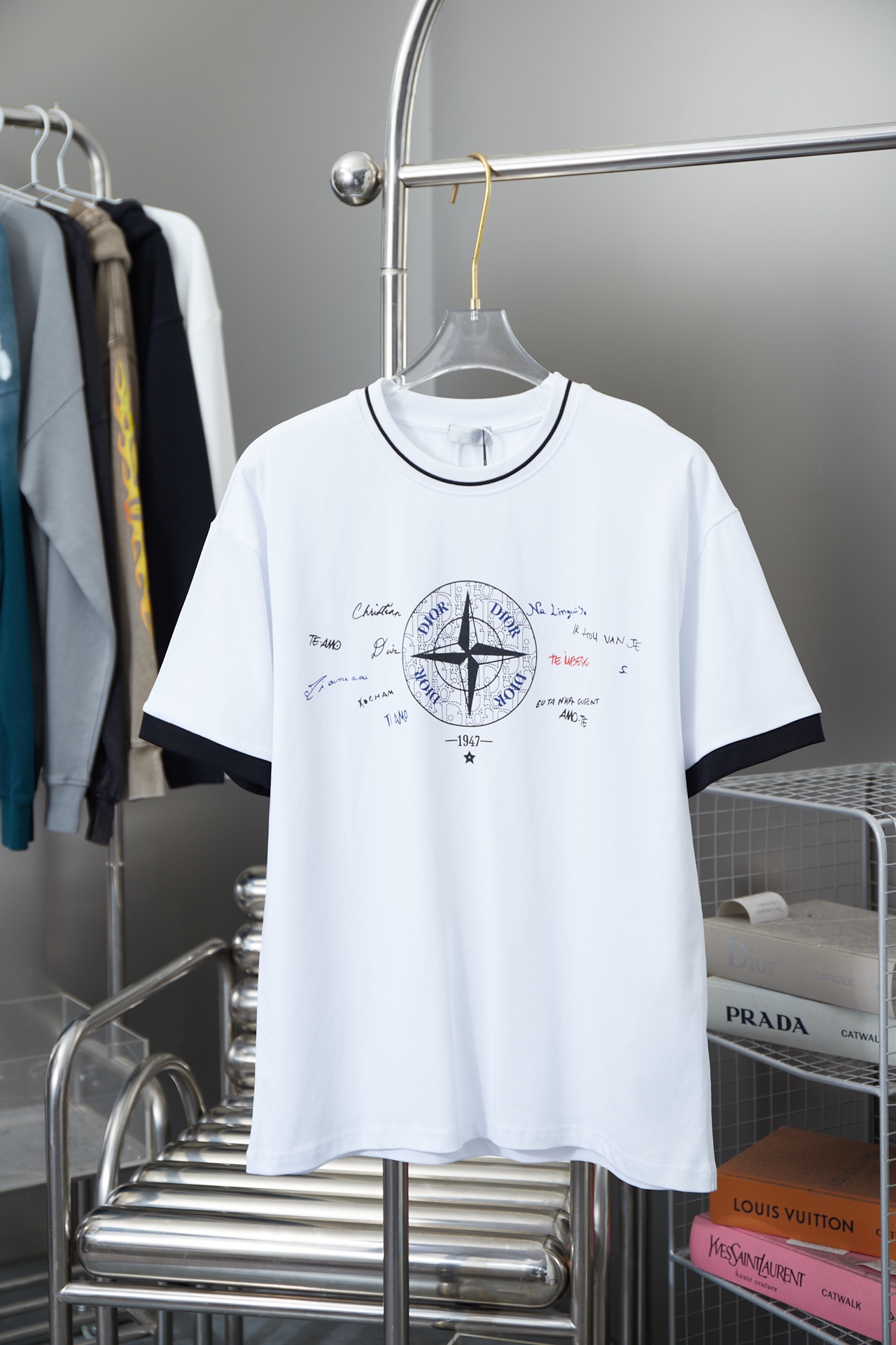 Dior Kleidung T-Shirt Drucken Unisex Baumwolle Kurzarm