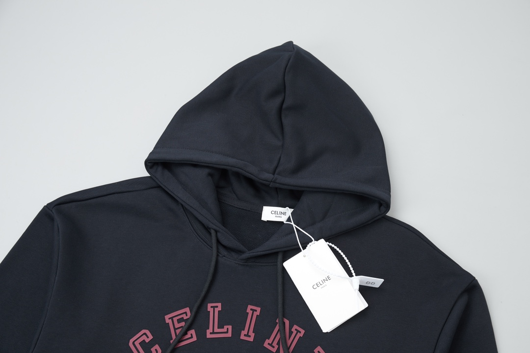 Luxury Celine Letter-Printed Hoodie with Detailed Features in Black/White, Various Sizes. - 图片 4