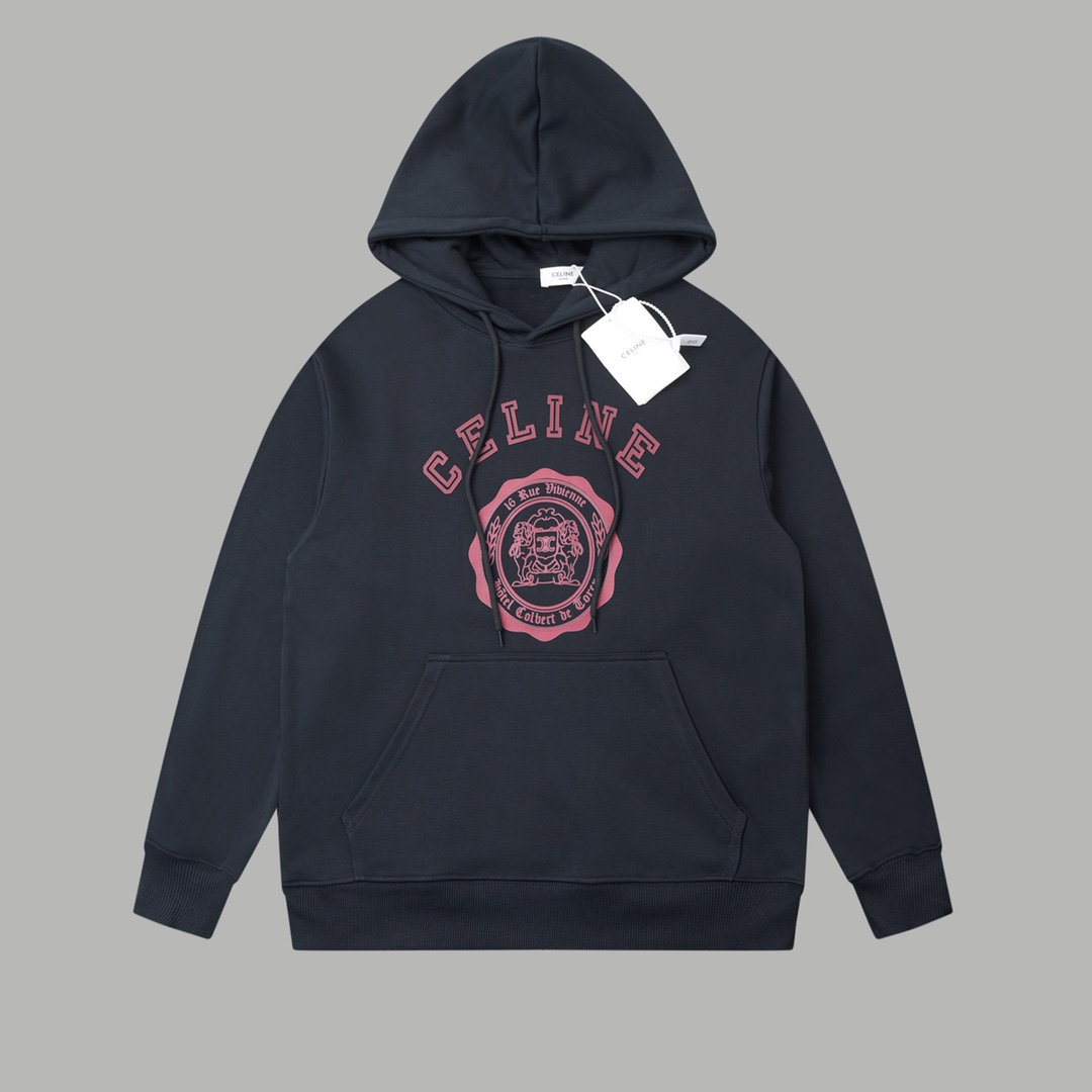 Luxury Celine Letter-Printed Hoodie with Detailed Features in Black/White, Various Sizes. - 图片 2