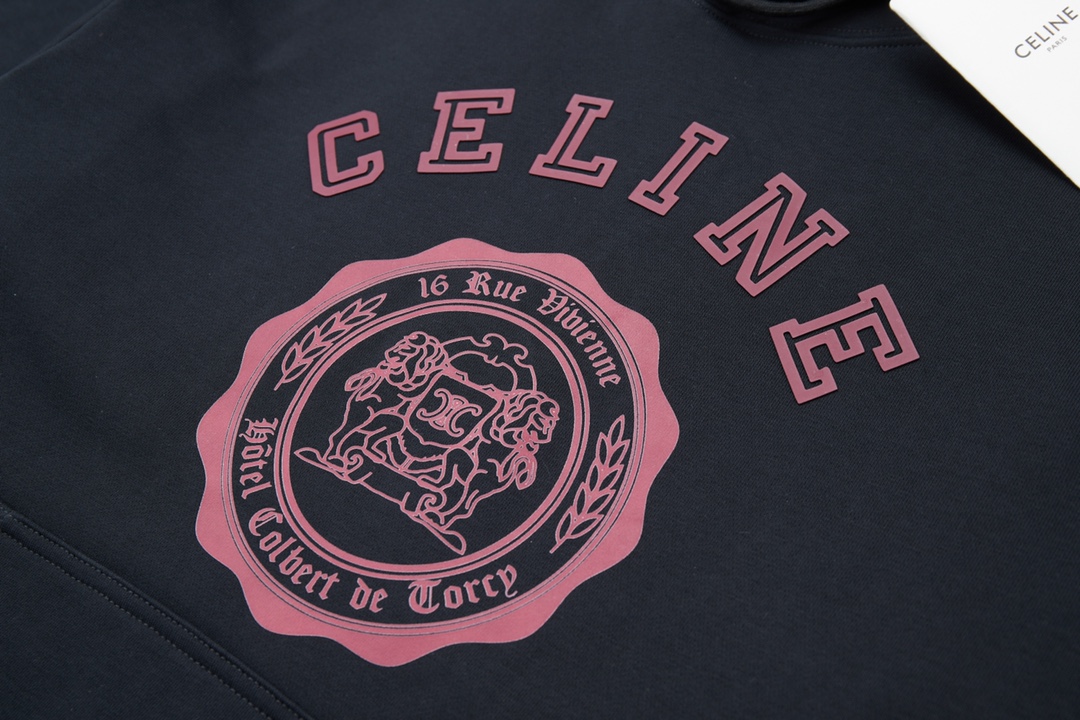 Luxury Celine Letter-Printed Hoodie with Detailed Features in Black/White, Various Sizes. - 图片 5