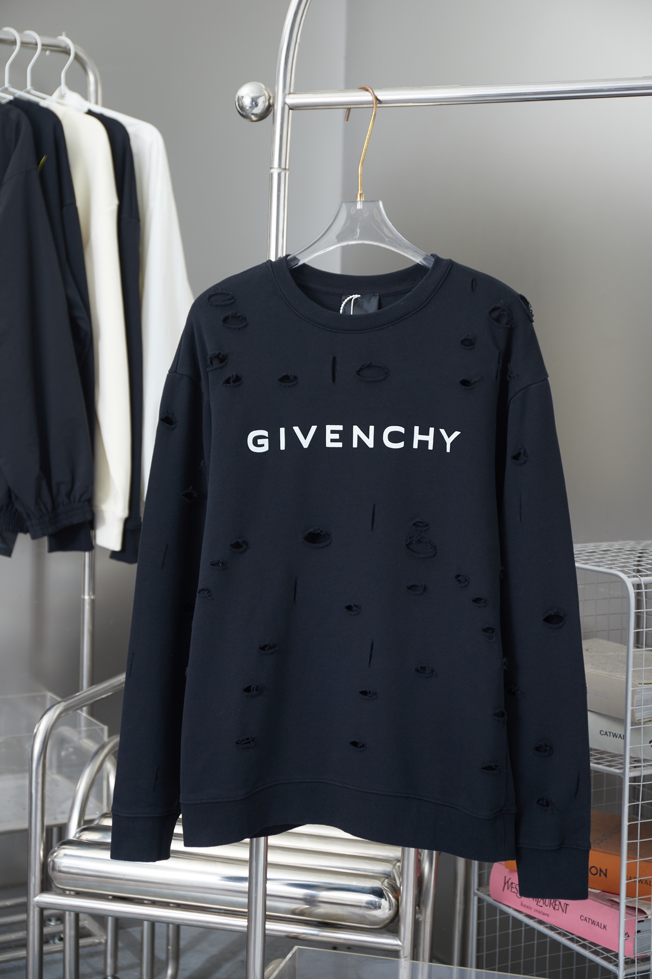 Givenchy GVC Logo Distressed Black Cotton Sweatshirt, Casual Style