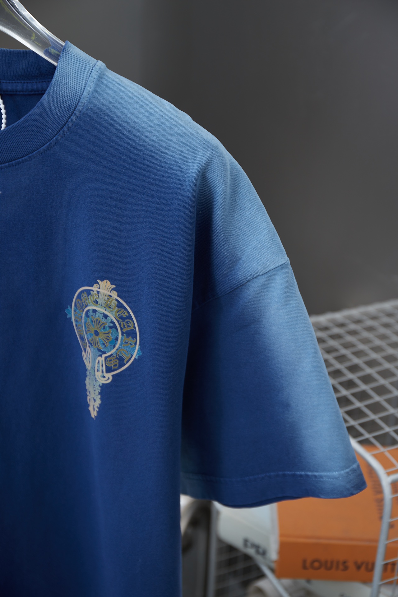 Chrome Hearts Blue Ombre T-Shirt with Cross Graphic, Casual Luxury Style 5 i1736763879 9768 9