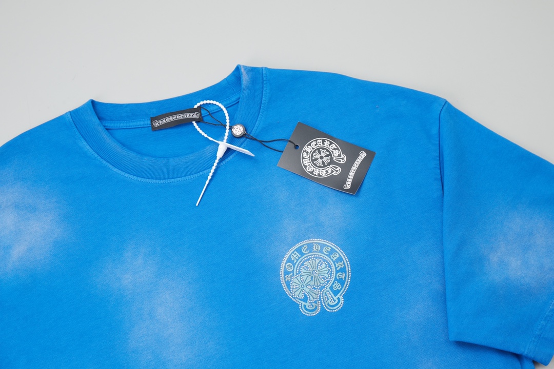 Chrome Hearts Blue Distressed Logo Print Crew Neck Short Sleeve T-Shirt 3 i1739523186 128 10
