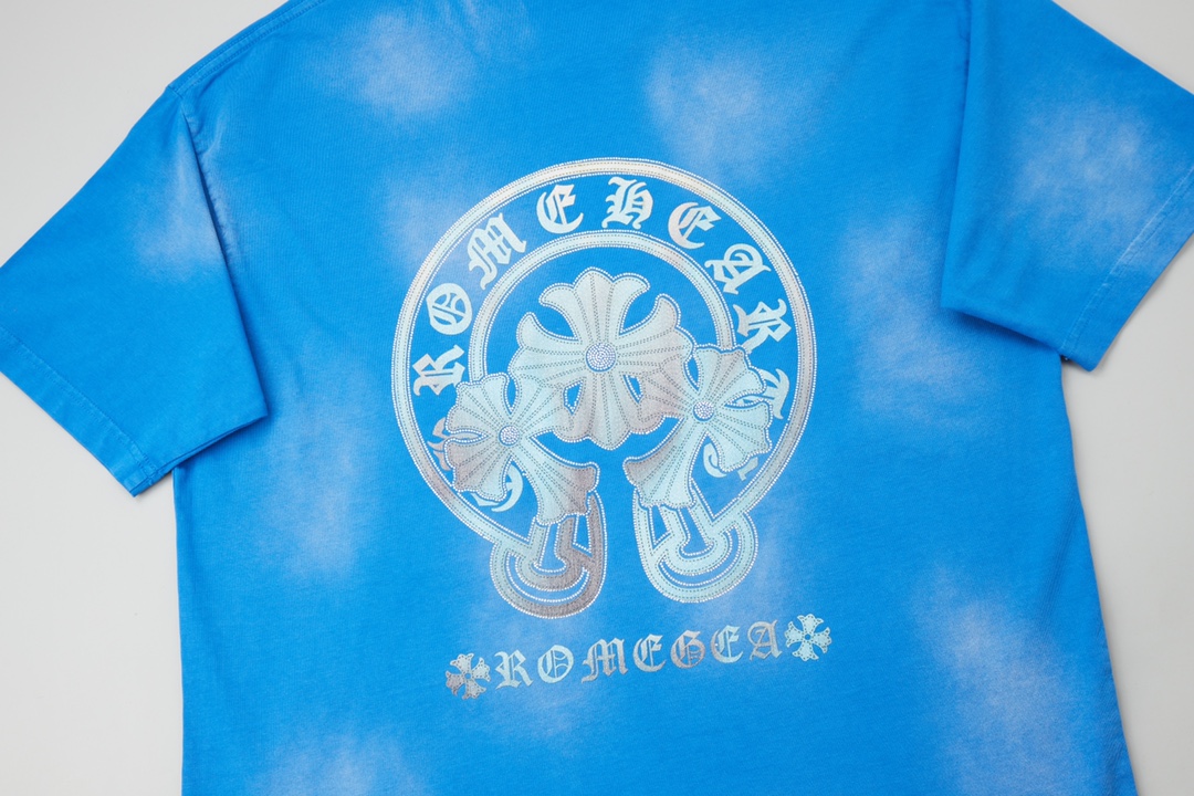 Chrome Hearts Blue Distressed Logo Print Crew Neck Short Sleeve T-Shirt 6 i1739523186 2165 15