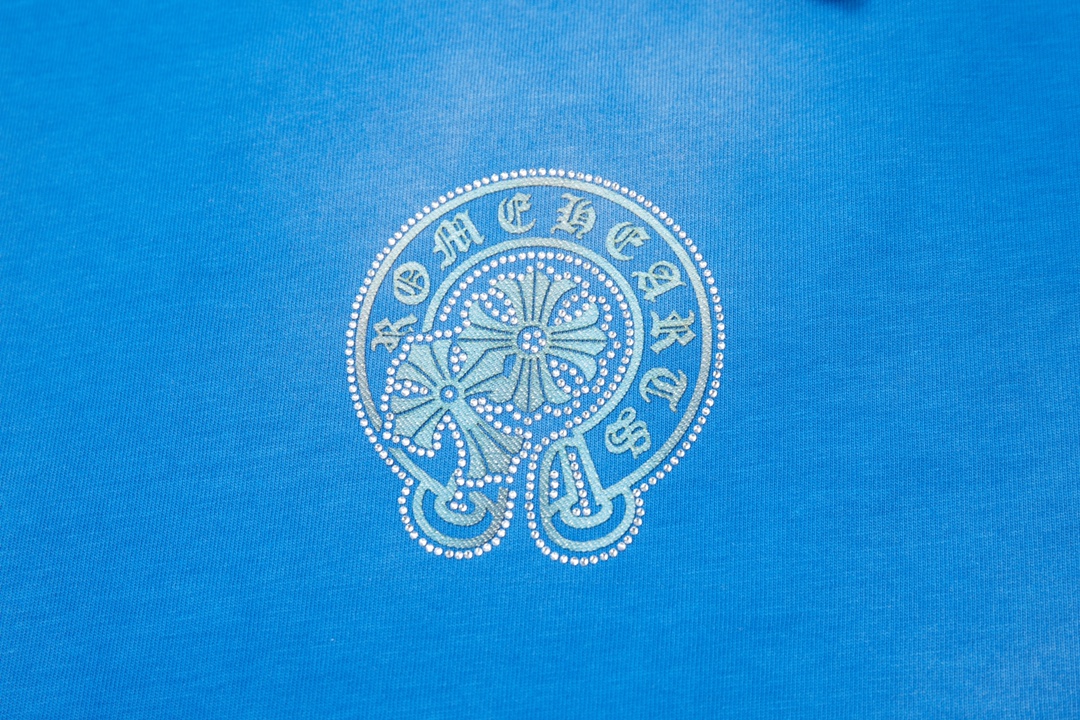 Chrome Hearts Blue Distressed Logo Print Crew Neck Short Sleeve T-Shirt 4 i1739523186 4573 9