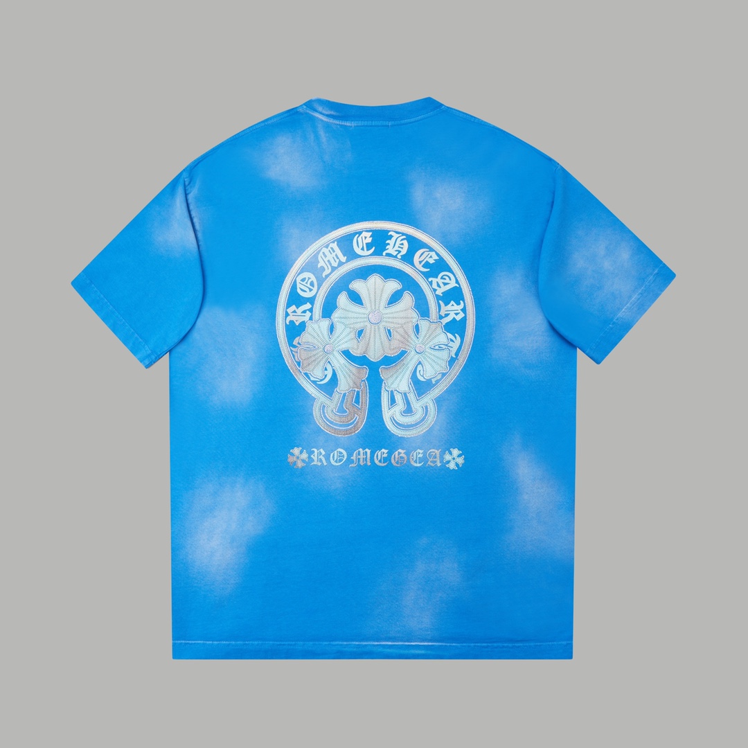 Chrome Hearts Blue Distressed Logo Print Crew Neck Short Sleeve T-Shirt 2 i1739523186 5385 21