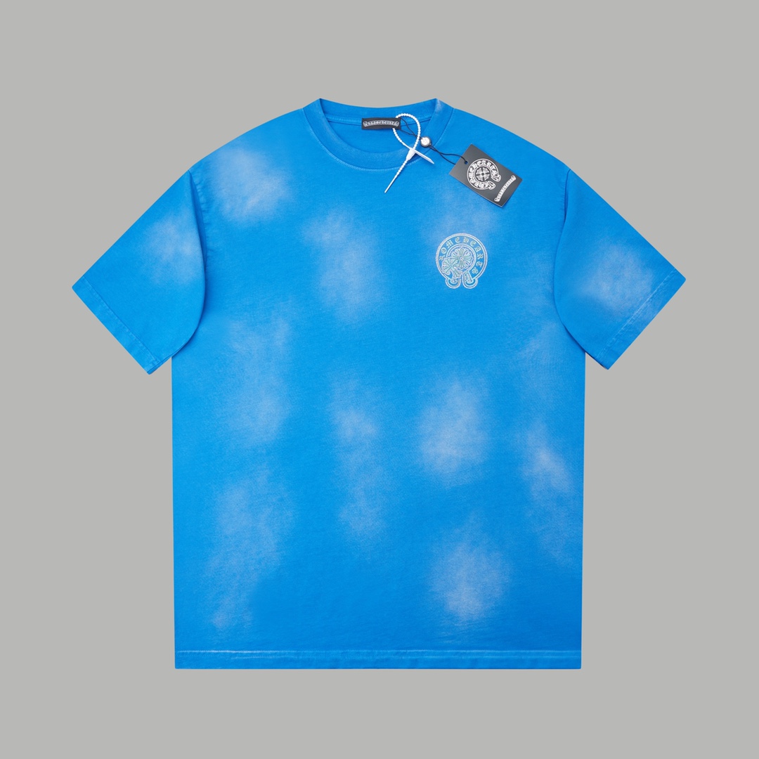 Chrome Hearts Blue Distressed Logo Print Crew Neck Short Sleeve T-Shirt 1 i1739523186 9672 7
