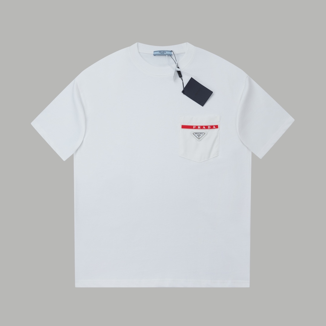 Luxury Cotton T-Shirt with Classic Hardware and Chest Pocket – PRAD* 25SS Collection - 图片 1
