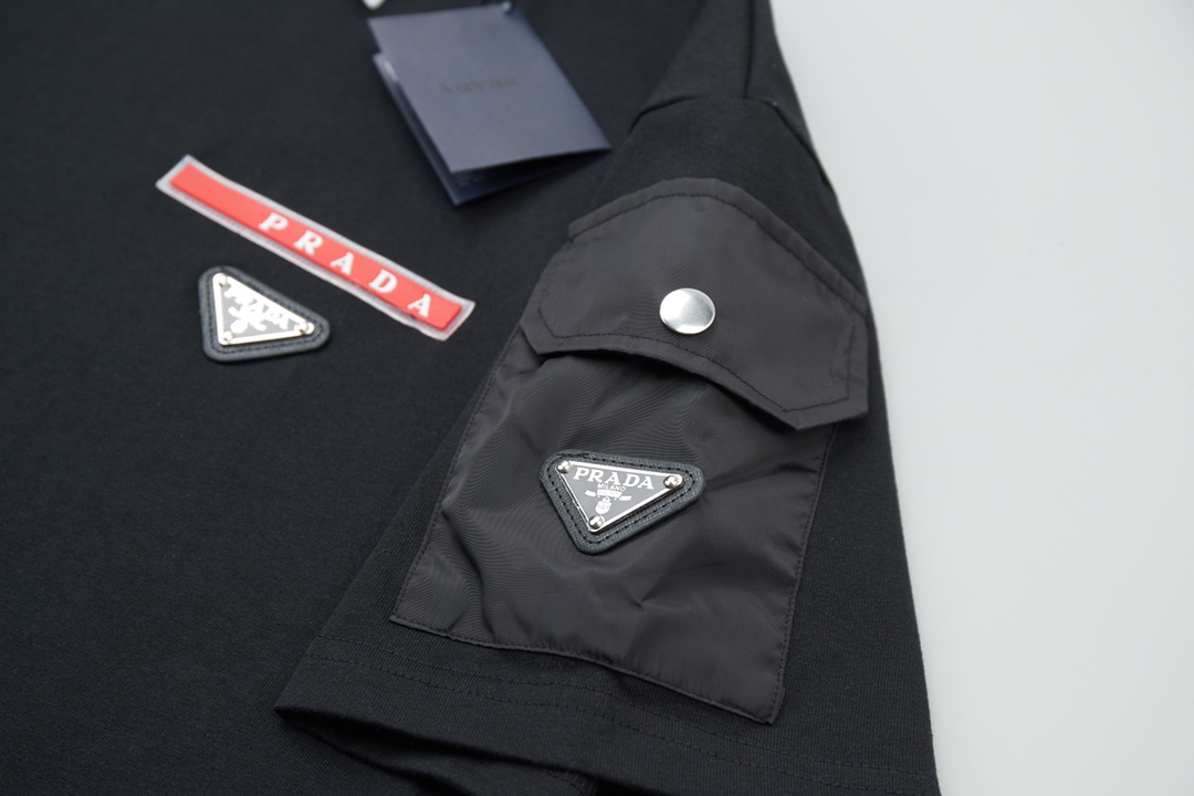Luxury PRAD* 25SS Short Sleeve Shirt with Classic Hardware, 100% Cotton, White/Black, Sizes S-XL - 图片 5