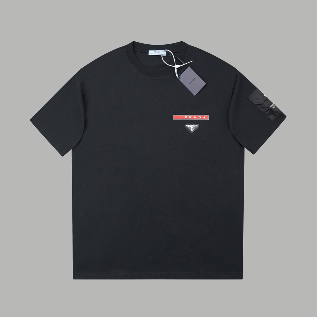 Luxury PRAD* 25SS Short Sleeve Shirt with Classic Hardware, 100% Cotton, White/Black, Sizes S-XL - 图片 1