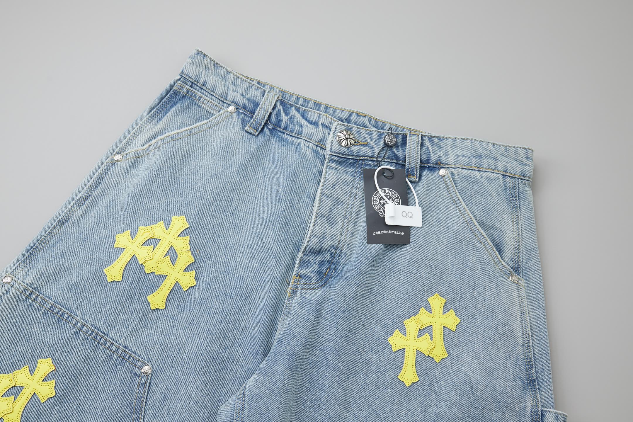 Chrome Hearts ​​克罗心黄十字牛仔短裤​​