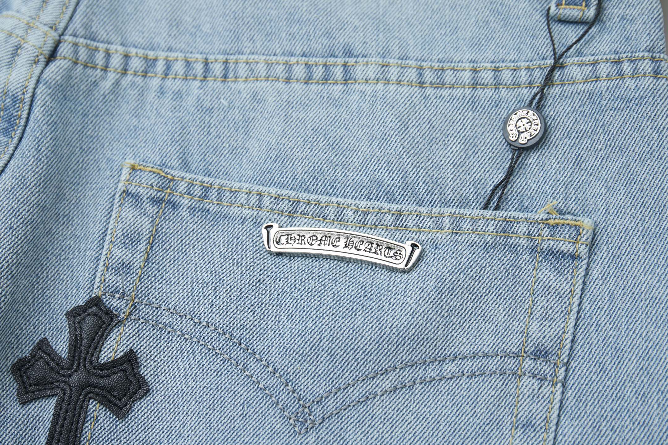 Chrome Hearts Chrome Hearts十字架牛仔短裤​​