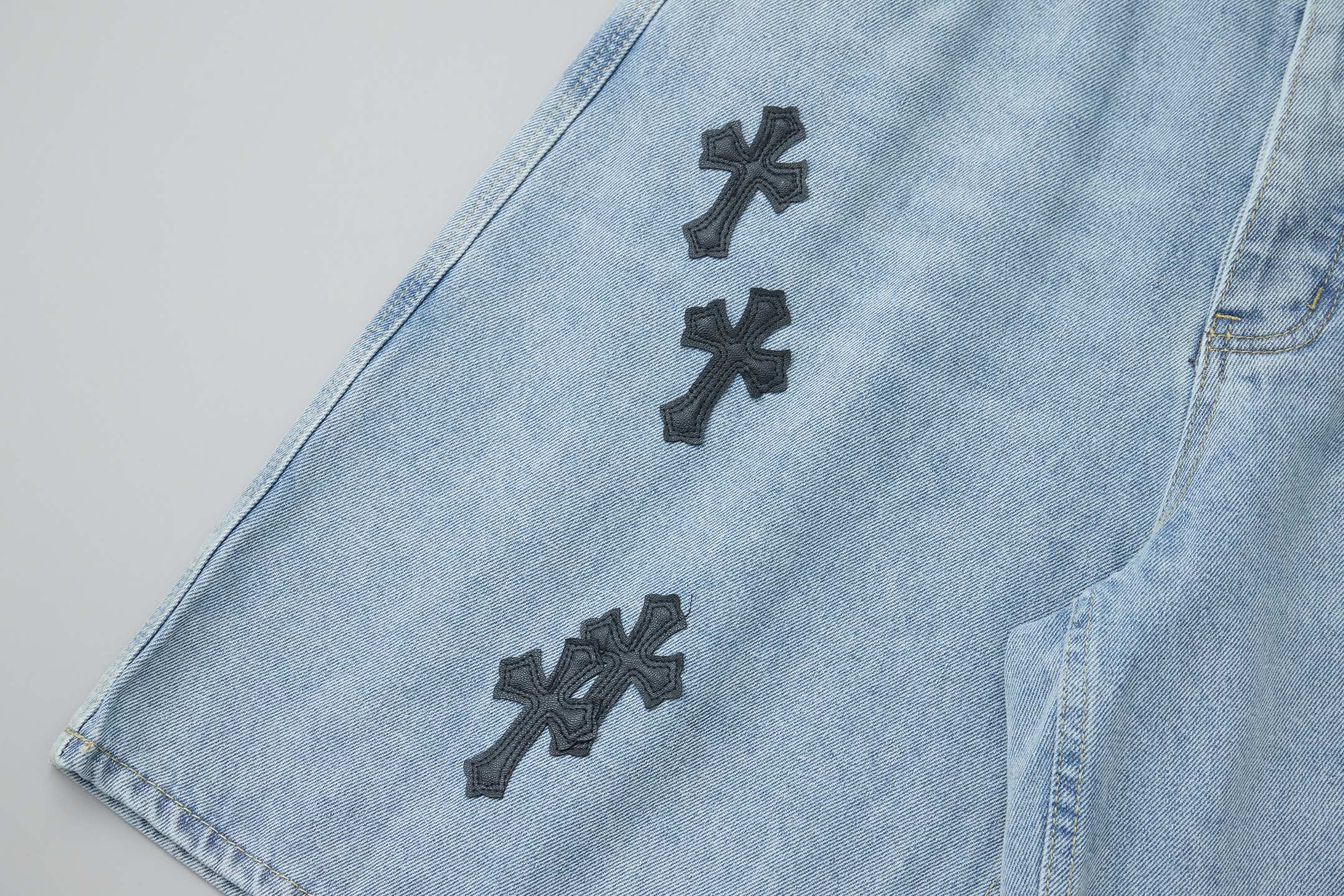 Chrome Hearts Chrome Hearts十字架牛仔短裤​​