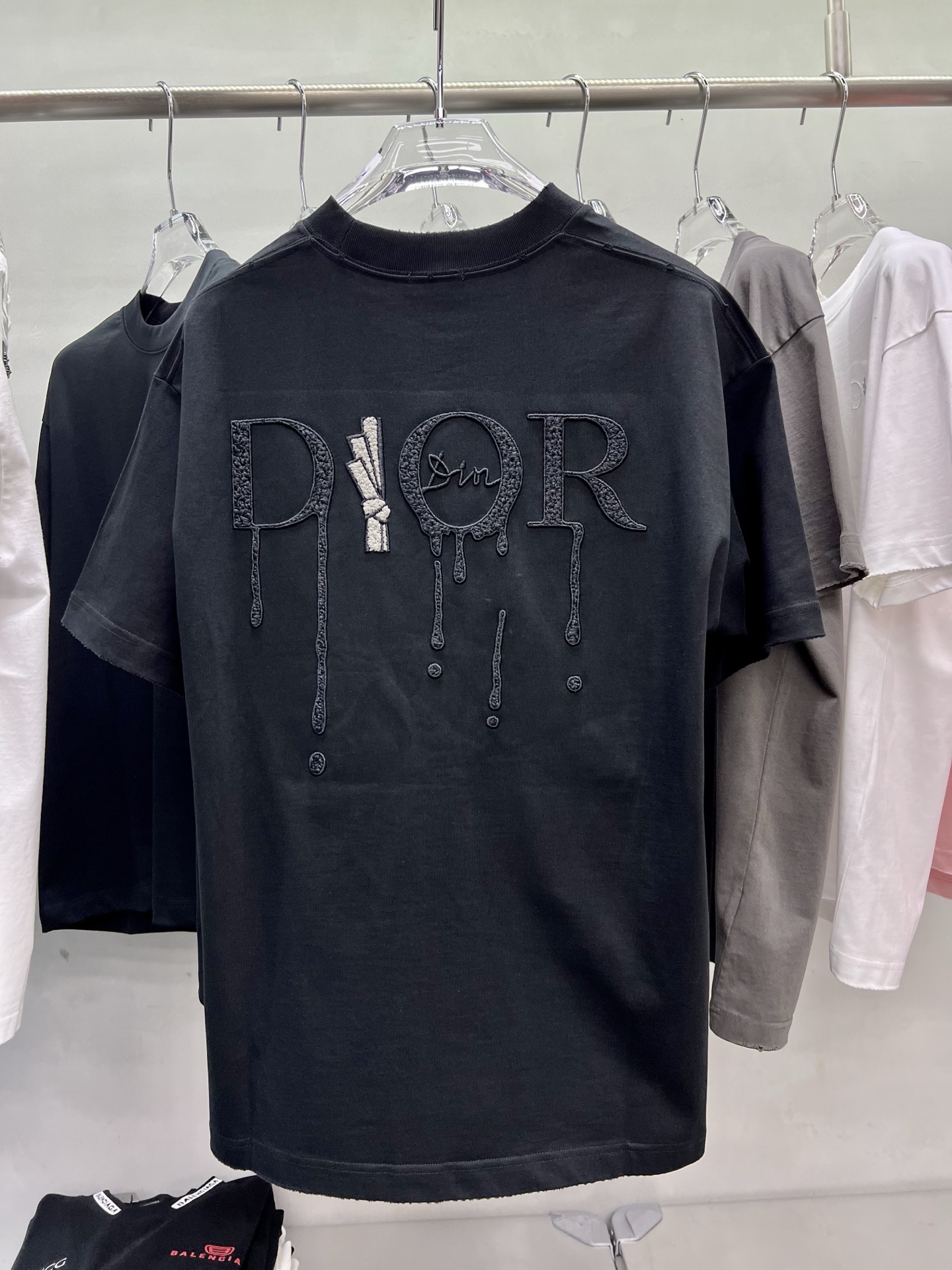 P115Dio Camiseta nueva de manga corta con cuello redondo bordada al vacío, lavada y usada de 320 g, genial en realidad,…