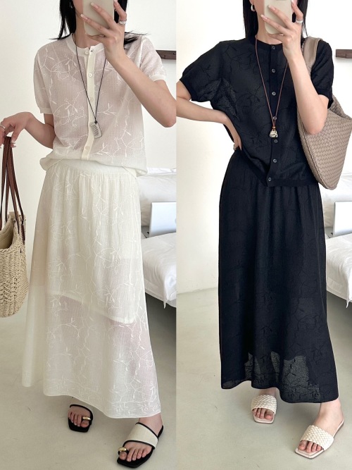 Elegant Floral Jacquard Knit Cardigan with A-Line Midi Skirt Set 1 Elegant Floral Jacquard Knit Cardigan with A-Line Midi Skirt Set