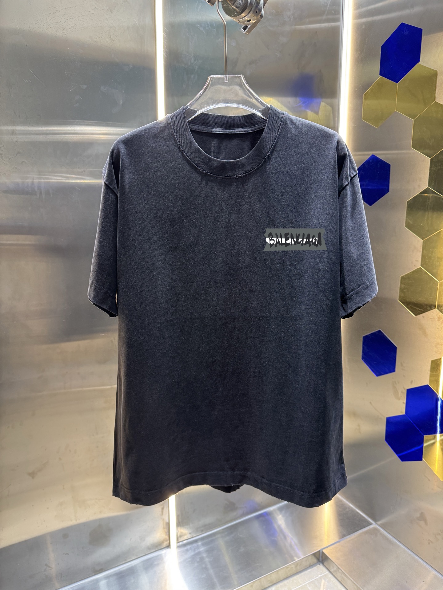 P80 Balenci* Balenciag* 2026 primavera/verano nuevo, lavado y desgastado, cuello redondo, manga corta, 320g, unisex, co…