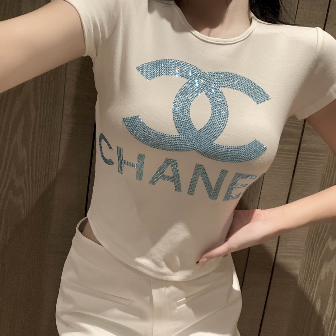 Chanel Ropa Camiseta Azul Blanco