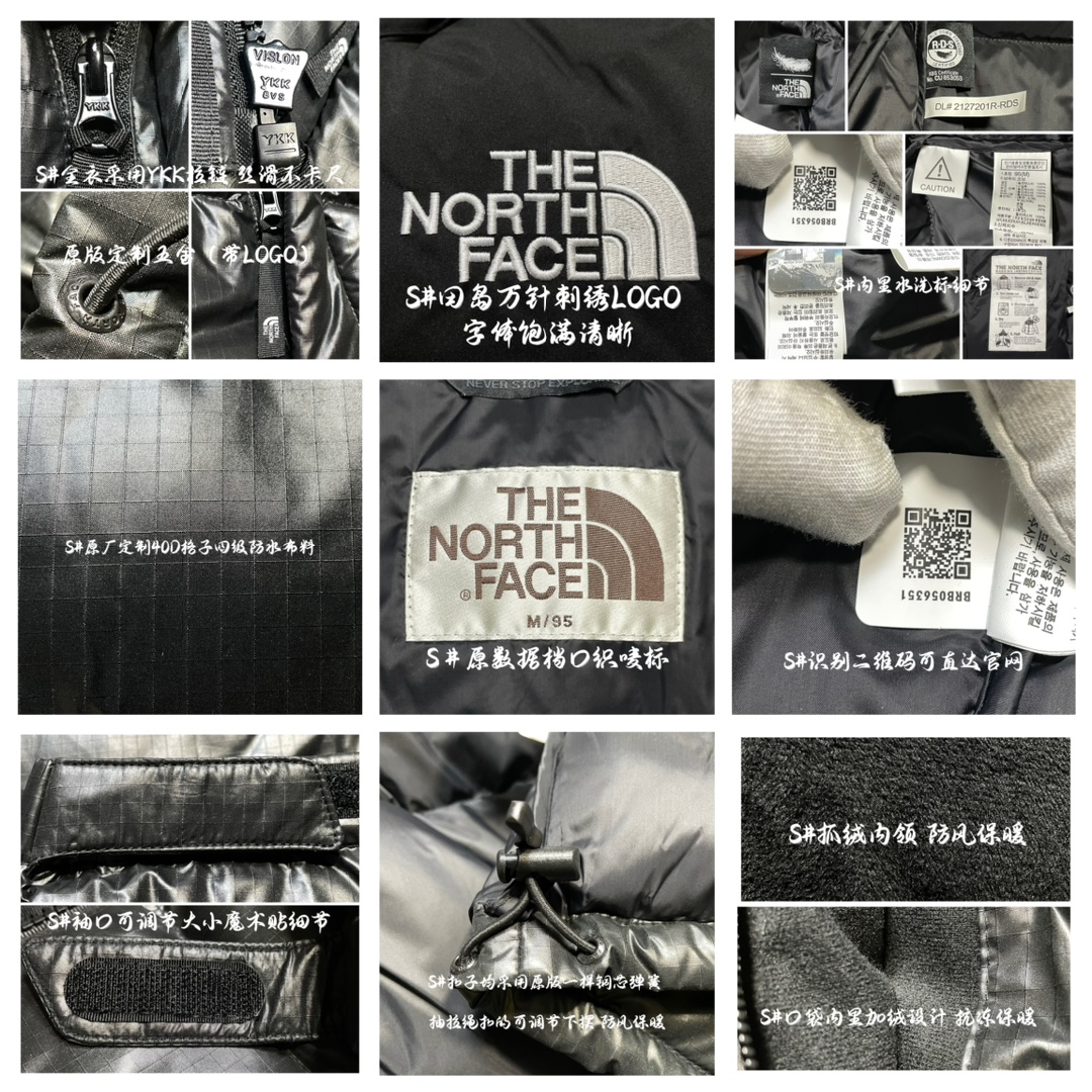 图片[5]-福利特价🔥 S版 The North Face 北面 Nuptse 大格子 袖标羽绒服 韩国出口同批次订单 高端零售 平台专供品质 刺绣采用进口田岛绣花 采用进口7号针 日本女皇绣线 保证每字饱满工 立体感清晰 内里填充国标羽绒，保暖性能更出色，轻便不厚重，压缩后的蓬松度恢复性好 原厂定制40D格子四级防水布料，内胆采用40T高密度胆布，防跑绒 并保证手感及膨松度，内里采用尼龙Nylon双重双层封禁设计，不会出现任何跑绒现象，内置抽拉绳扣的可调节下摆，可防风防寒 拉链采用吉田YKK原厂定制，刻字清晰，拉感完美顺滑不卡齿 辅料及扣子均采用原版一样铜芯弹簧【非市面铁芯弹簧】品质可随意🆚对比 尺码：XS M L XL XXL-选品中心