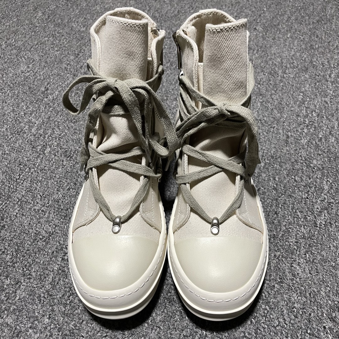 本地自取 合作私密 Rick Owens 瑞克 欧文斯 经典西瓜头 高帮交织绑带款 零售专供品质 鞋面采用牛仔布材质 针车间距都是极致还原 8