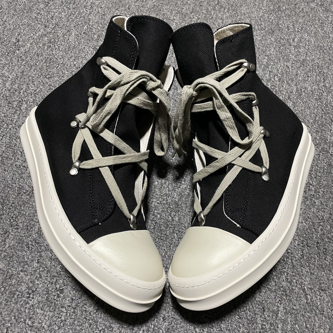 本地自取 合作私密 Rick Owens 瑞克 欧文斯 经典西瓜头 高帮交织绑带款 零售专供品质 鞋面采用牛仔布材质 针车间距都是极致还原 2