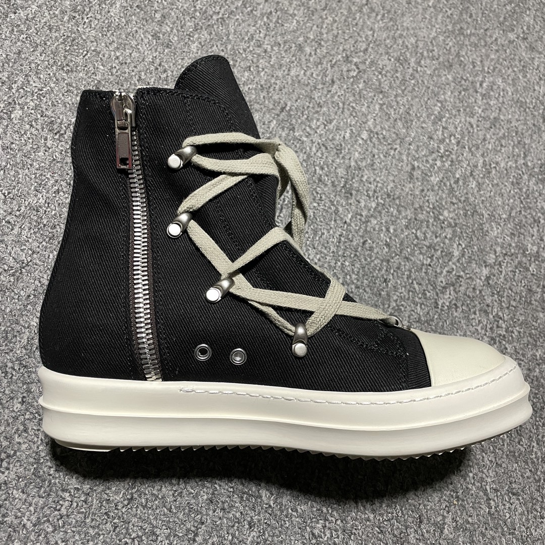 本地自取 合作私密 Rick Owens 瑞克 欧文斯 经典西瓜头 高帮交织绑带款 零售专供品质 鞋面采用牛仔布材质 针车间距都是极致还原 6